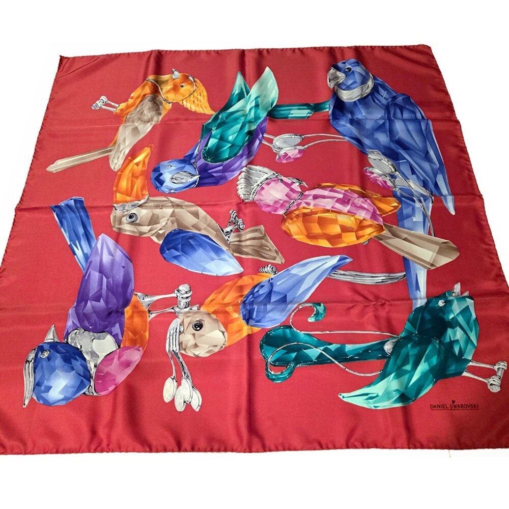 Daniel Swarovski Paris Crystal Paradise Silk Scarf Made In Italy Birds Very Rare